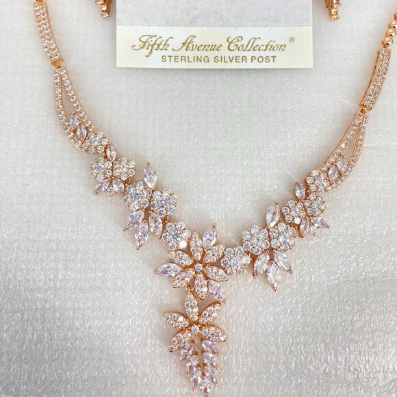 FAC Cubic Zirconia Rose Gold Tone Necklace & Earrings - Picture 5 of 8